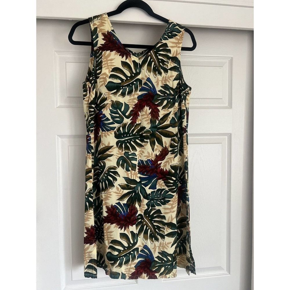 Vintage Hilo Hattie Shift Dress Hawaiian Sm Tropical Cream Green Palm Original